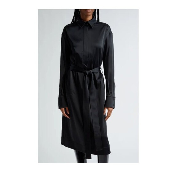 Proenza Schouler white label Midi Satin Shirtdress 4 Button-up Black Long Sleeve - Picture 1 of 14